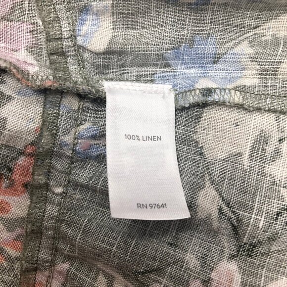 J Jill Love Linen Floral Dress Petite Size PM 100% Linen Green Pockets - Picture 9 of 10